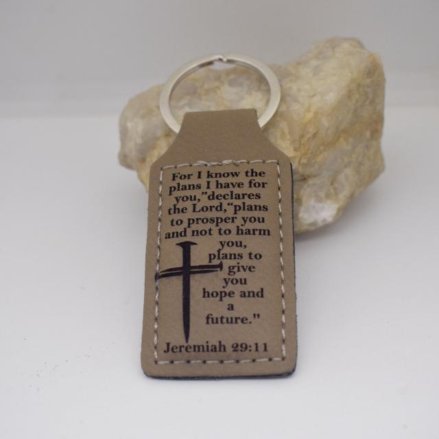 For I know the Plans I have for You Declares the Lord Jeremiah 29 11 Bible Verse Leather Keychain